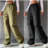Vintage Streetwear Women's Cargo Pants - High Waist Baggy Trousers with Oversized Pockets - Himpall